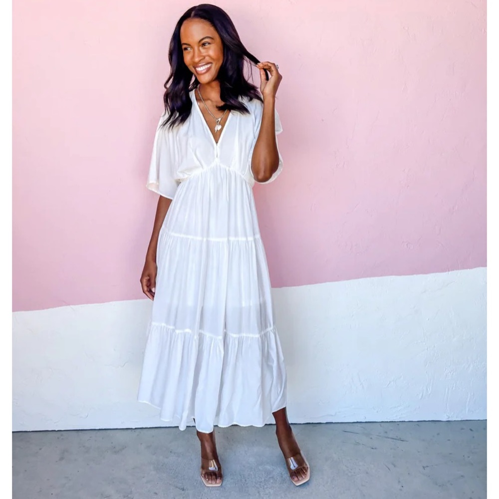 Tiered midi white dress